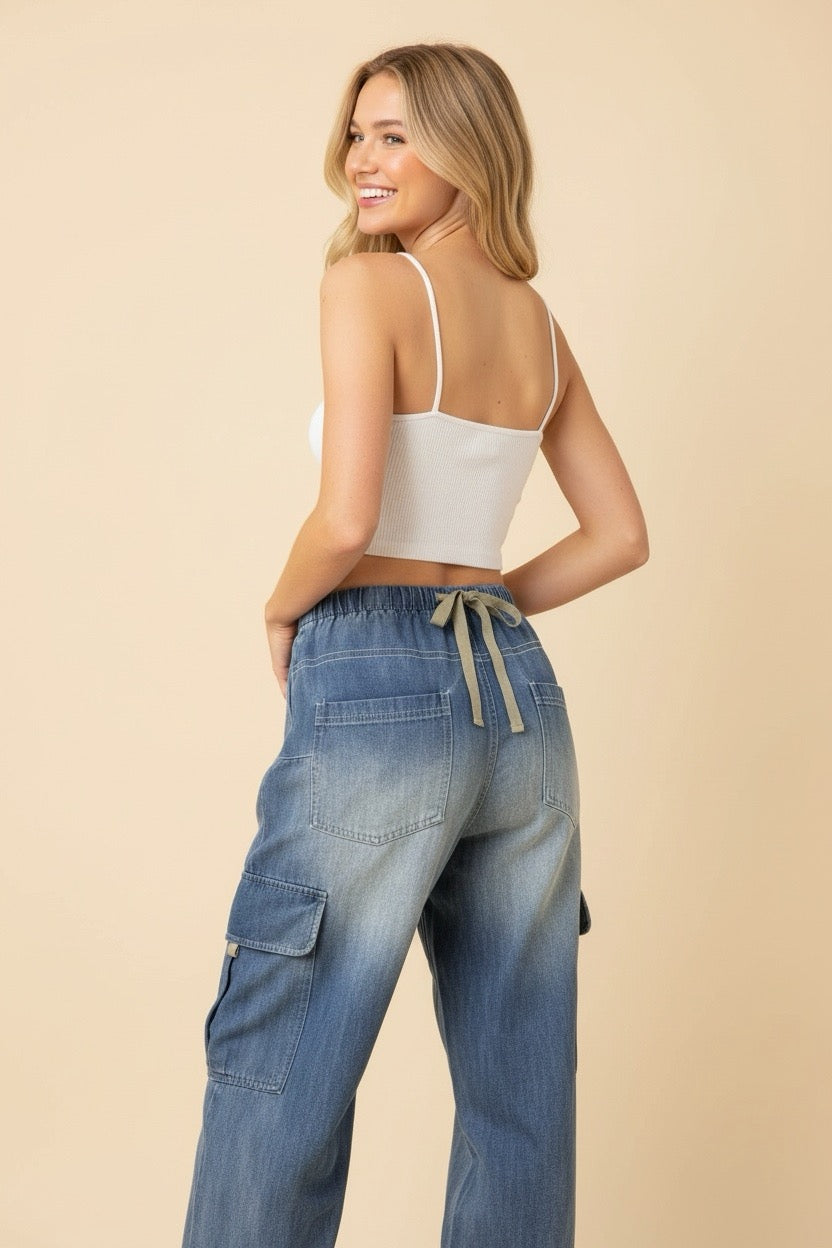 Dakota Denim Cargo Joggers-200 Jeans- Simply Simpson's Boutique is a Women's Online Fashion Boutique Located in Jupiter, Florida