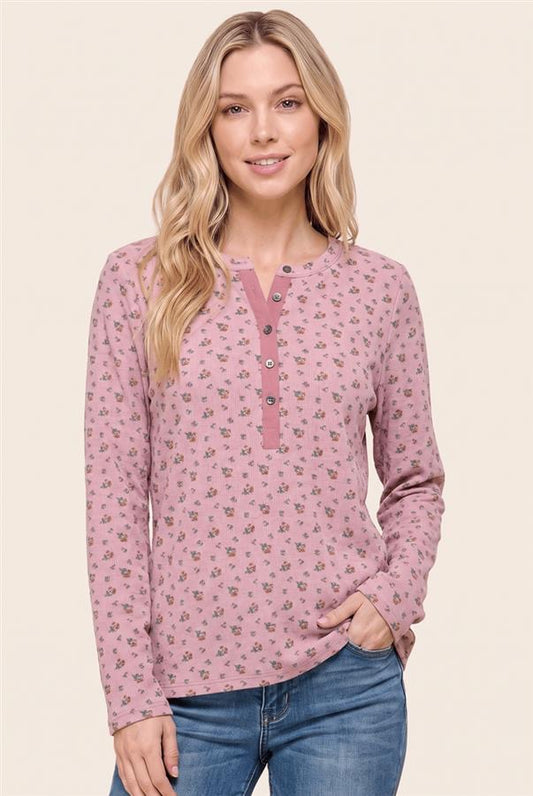 Rosy Days Floral Henley-110 Long Sleeves- Simply Simpson's Boutique is a Women's Online Fashion Boutique Located in Jupiter, Florida