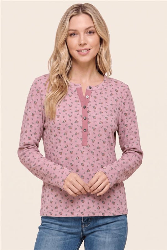 Rosy Days Floral Henley-110 Long Sleeves- Simply Simpson's Boutique is a Women's Online Fashion Boutique Located in Jupiter, Florida