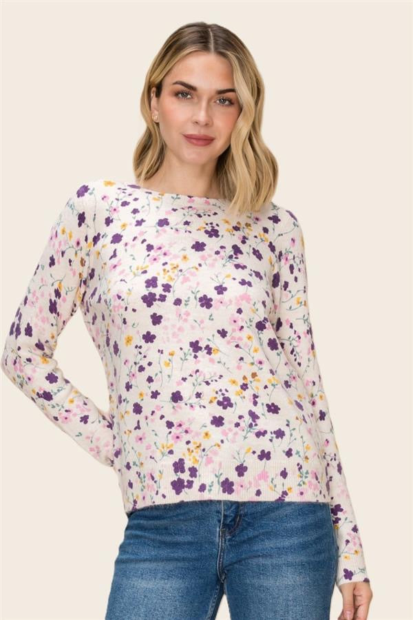 Lavender Fields Floral Sweater-150 Sweaters- Simply Simpson's Boutique is a Women's Online Fashion Boutique Located in Jupiter, Florida