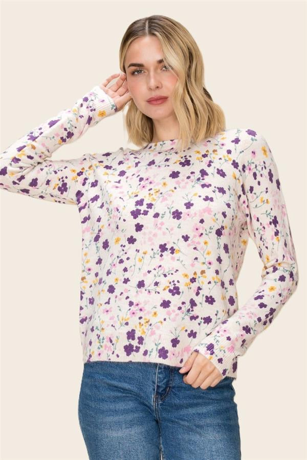 Lavender Fields Floral Sweater-150 Sweaters- Simply Simpson's Boutique is a Women's Online Fashion Boutique Located in Jupiter, Florida