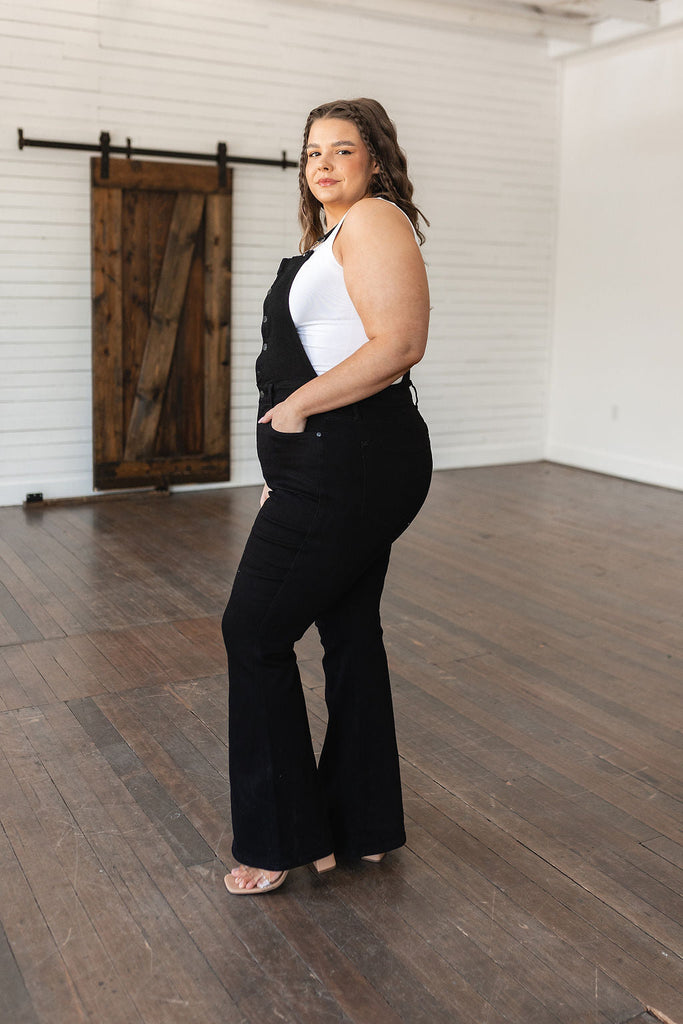 Imogene Control Top Flare Overalls in Black-Jeans- Simply Simpson's Boutique is a Women's Online Fashion Boutique Located in Jupiter, Florida