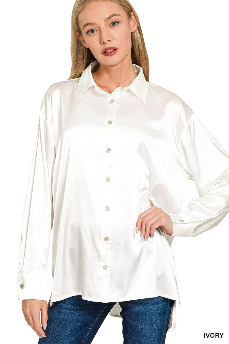 Luxe Satin Button Down Blouse-110 Long Sleeves- Simply Simpson's Boutique is a Women's Online Fashion Boutique Located in Jupiter, Florida