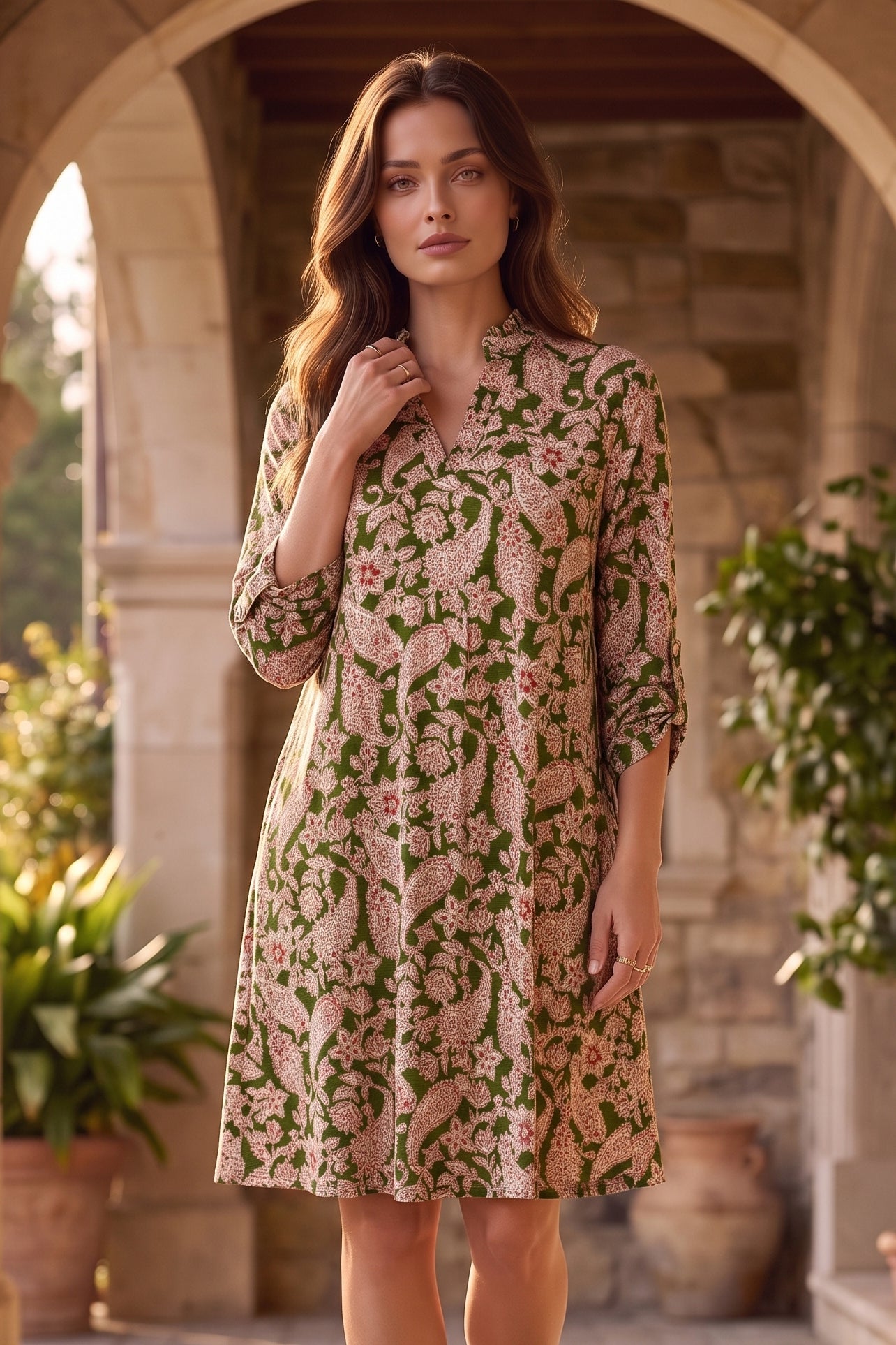 Dear Scarlett Dark Olive Paisley Lizzy Dress-240 Dresses- Simply Simpson's Boutique is a Women's Online Fashion Boutique Located in Jupiter, Florida