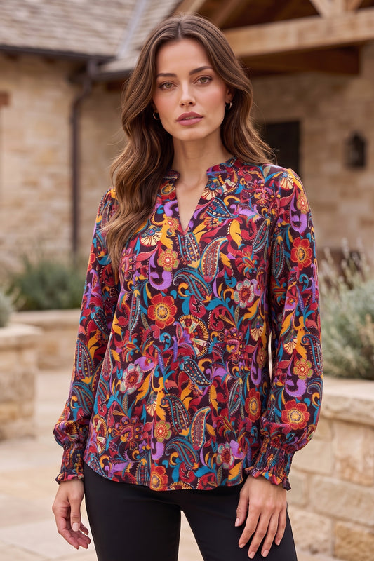 Dear Scarlett Wildflower Paisley Smocked Sleeve Lizzy-110 Long Sleeves- Simply Simpson's Boutique is a Women's Online Fashion Boutique Located in Jupiter, Florida