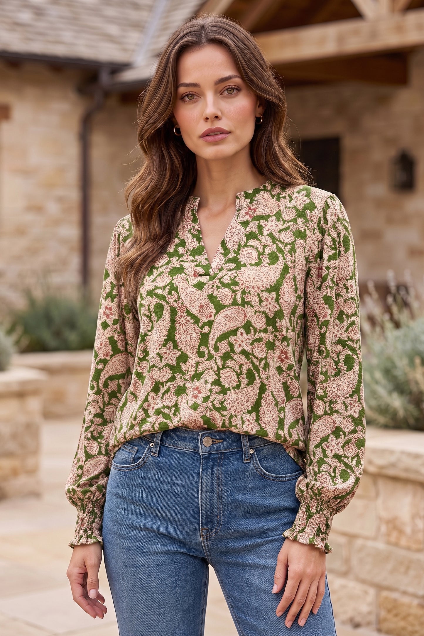 Dear Scarlett Vintage Sage Smocked Sleeve Lizzy