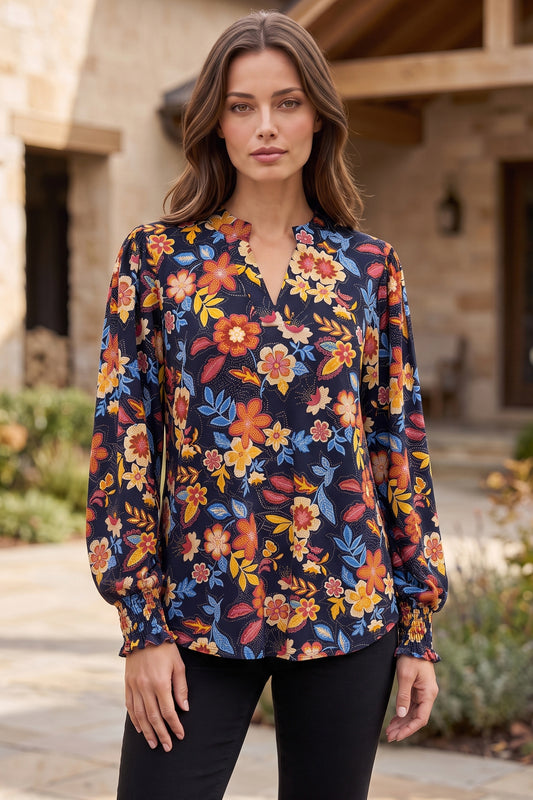 Dear Scarlett Midnight Garden Smocked Sleeve Lizzy-110 Long Sleeves- Simply Simpson's Boutique is a Women's Online Fashion Boutique Located in Jupiter, Florida