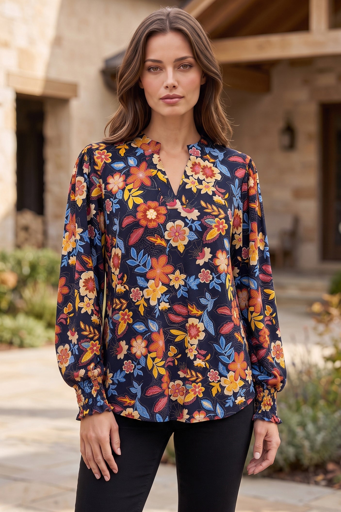 Dear Scarlett Midnight Garden Smocked Sleeve Lizzy