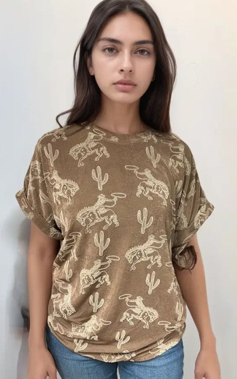 3D Print Glam It Up Western Loose Fit Top-100 Short Sleeves- Simply Simpson's Boutique is a Women's Online Fashion Boutique Located in Jupiter, Florida
