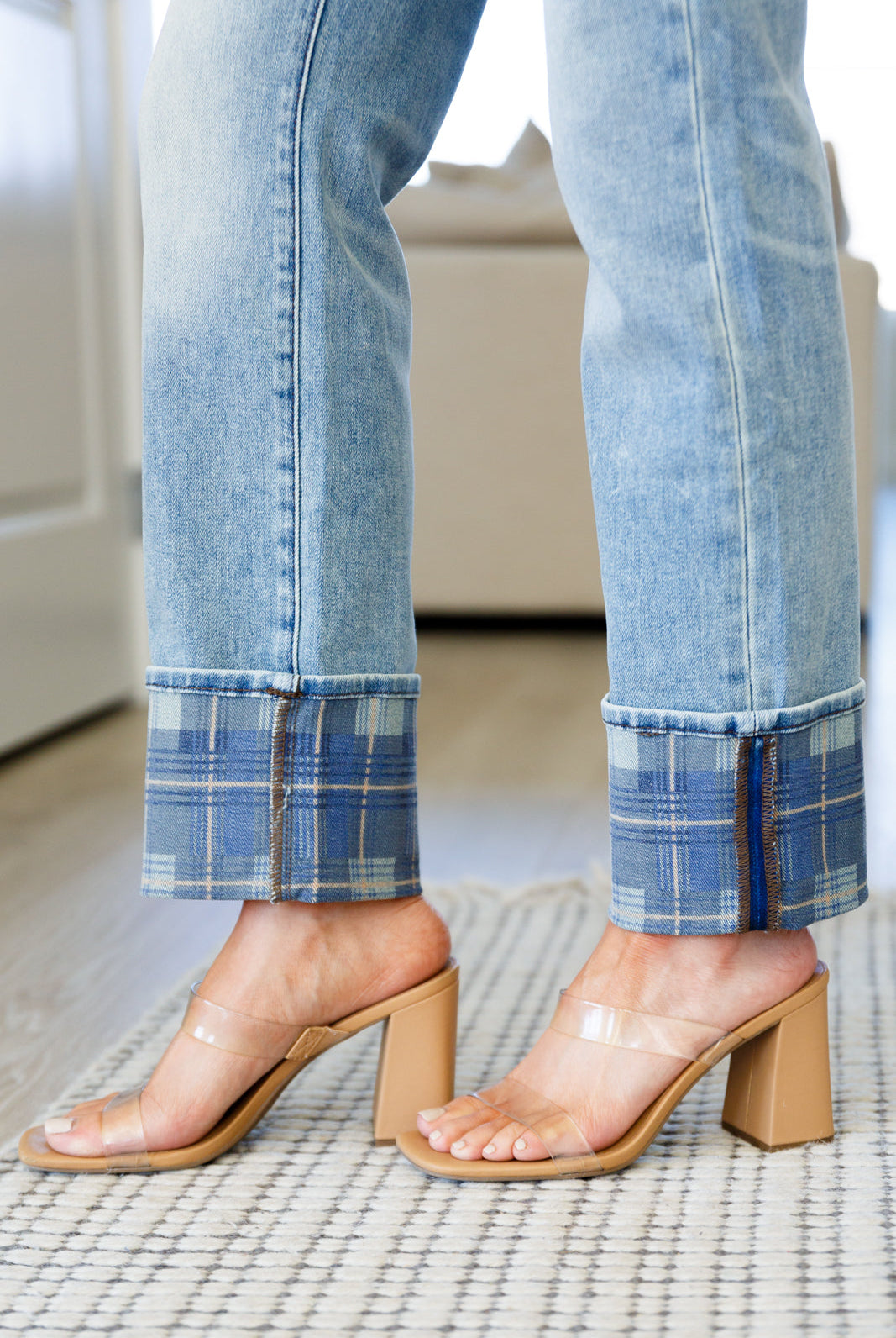Miranda High Rise Plaid Cuff Vintage Straight Jeans-Jeans- Simply Simpson's Boutique is a Women's Online Fashion Boutique Located in Jupiter, Florida