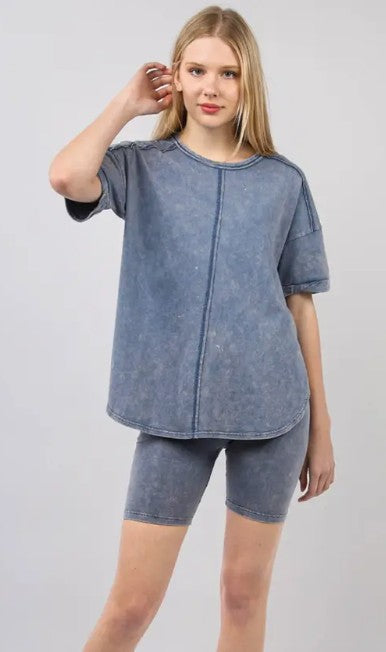 Denim Washed Stretchy Knit Activewear Set-250 Rompers/Sets- Simply Simpson's Boutique is a Women's Online Fashion Boutique Located in Jupiter, Florida