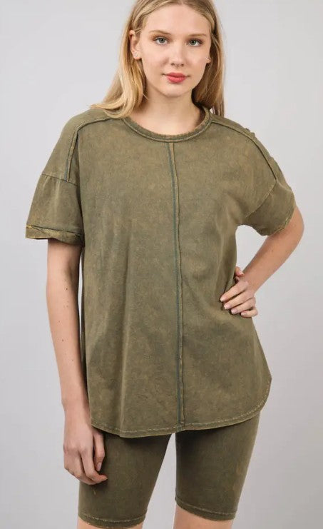 Olive Washed Stretchy Knit Activewear Set-250 Rompers/Sets- Simply Simpson's Boutique is a Women's Online Fashion Boutique Located in Jupiter, Florida