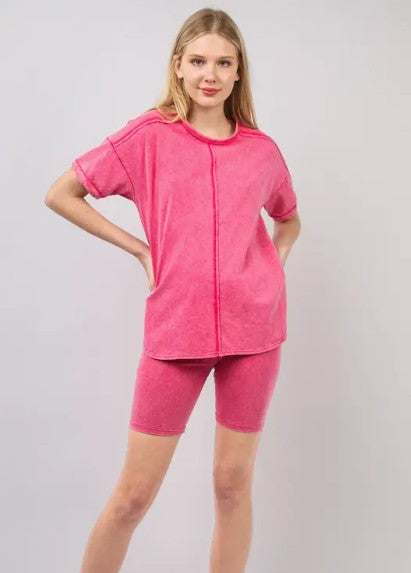 Hot Pink Washed Stretchy Knit Activewear Set-250 Rompers/Sets- Simply Simpson's Boutique is a Women's Online Fashion Boutique Located in Jupiter, Florida