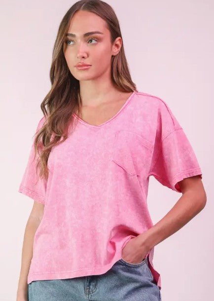 Pink Mineral Washed Laidback Luxe Tee-100 Short Sleeves- Simply Simpson's Boutique is a Women's Online Fashion Boutique Located in Jupiter, Florida