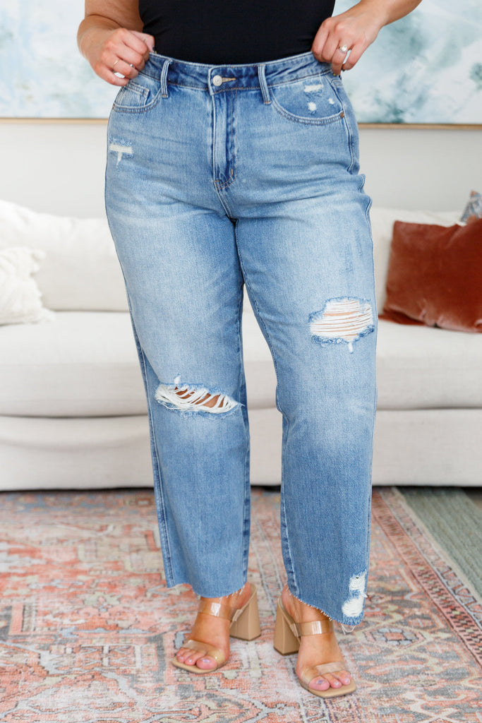 Nora High Rise Rigid Magic Destroy Slim Straight Jeans-Jeans- Simply Simpson's Boutique is a Women's Online Fashion Boutique Located in Jupiter, Florida