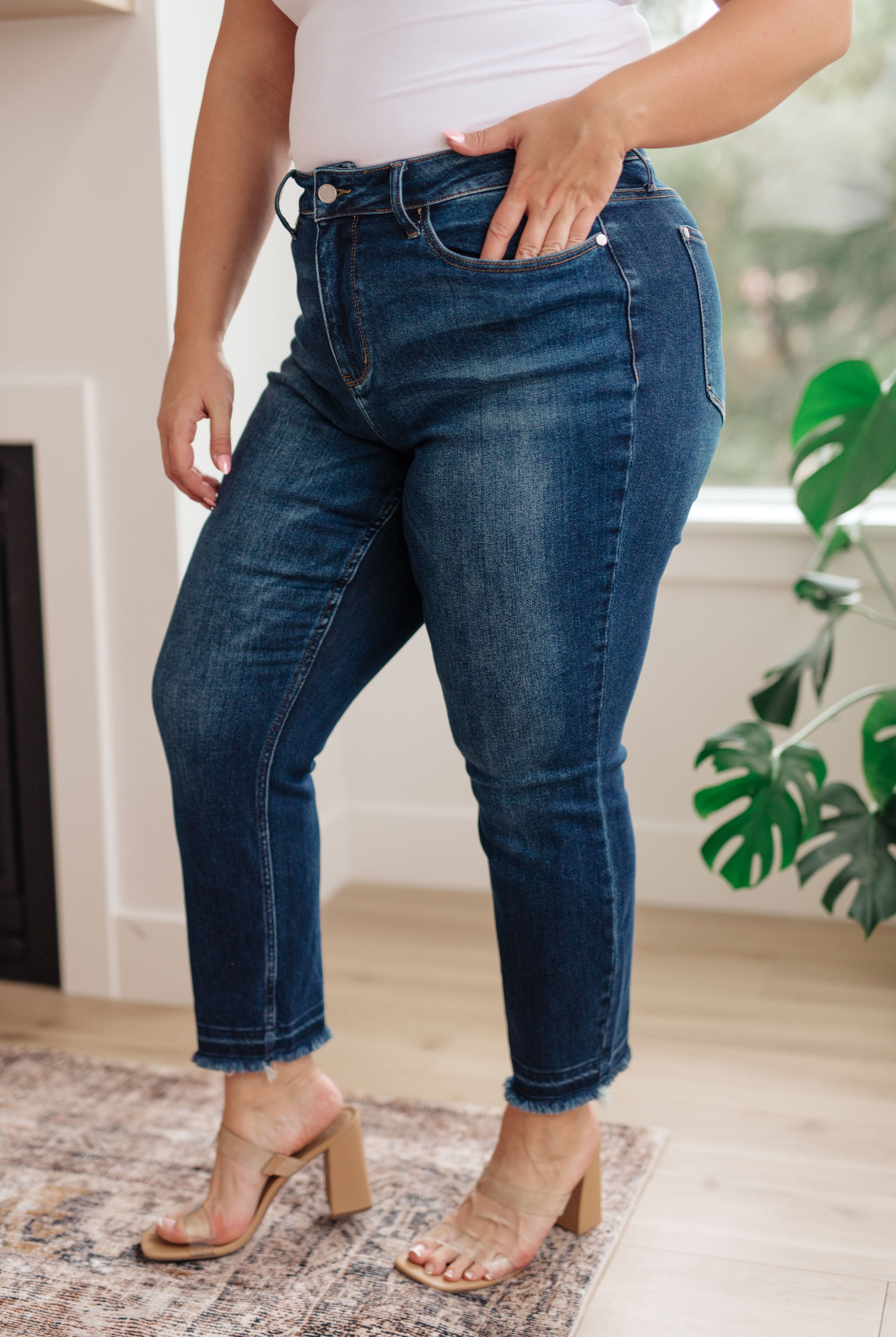 Phillipa High Rise Release Hem Slim Jeans-Shirts & Tops- Simply Simpson's Boutique is a Women's Online Fashion Boutique Located in Jupiter, Florida