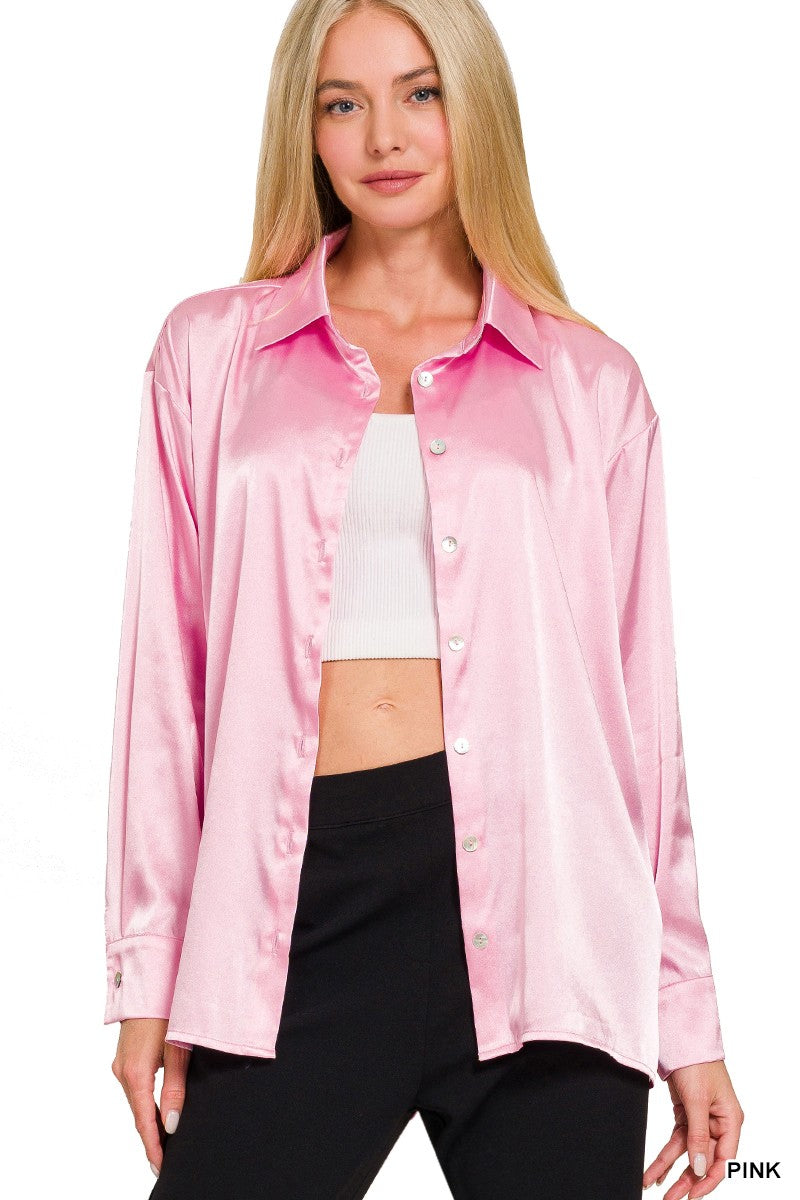 Luxe Satin Button Down Blouse-110 Long Sleeves- Simply Simpson's Boutique is a Women's Online Fashion Boutique Located in Jupiter, Florida