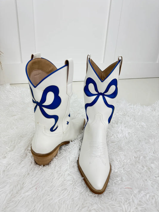 Royal Blue Short Bow Boots-260 Shoes- Simply Simpson's Boutique is a Women's Online Fashion Boutique Located in Jupiter, Florida