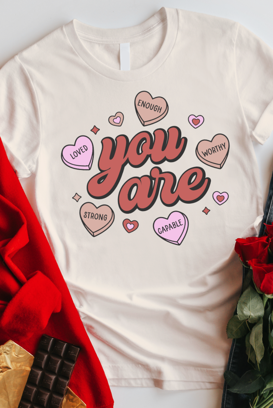 You Are Enough Valentine's T-shirt-Graphic Tee- Simply Simpson's Boutique is a Women's Online Fashion Boutique Located in Jupiter, Florida