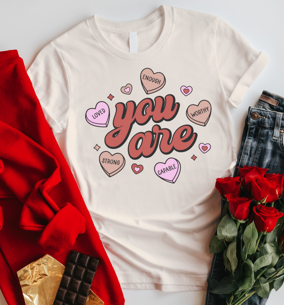 You Are Enough Valentine's T-shirt-Graphic Tee- Simply Simpson's Boutique is a Women's Online Fashion Boutique Located in Jupiter, Florida