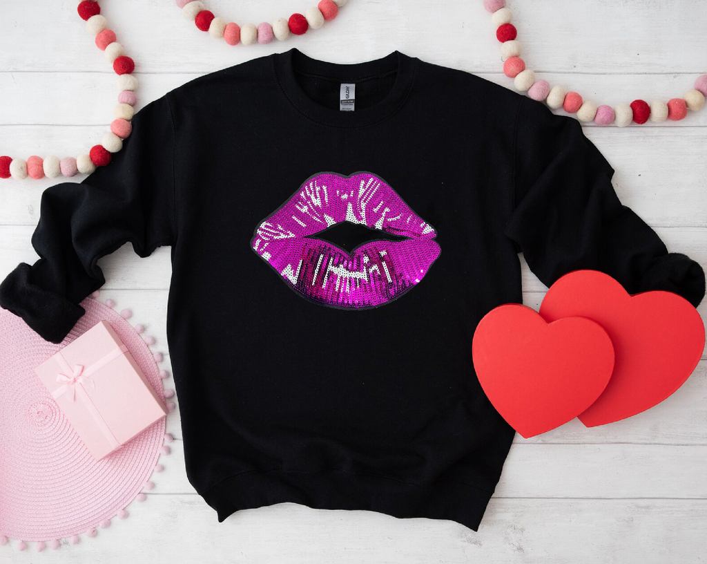 Sequins Patches LIPS 💋(BLACK)-Graphic Tee- Simply Simpson's Boutique is a Women's Online Fashion Boutique Located in Jupiter, Florida