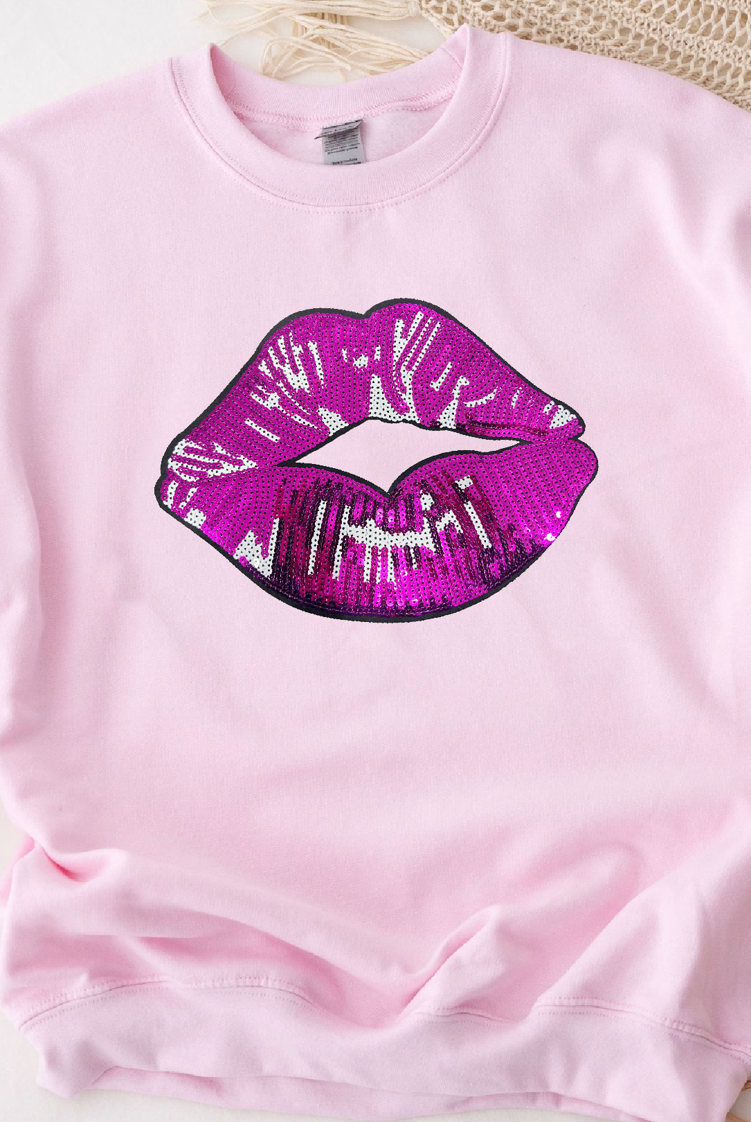 Sequins Patches LIPS 💋(LIGHT PINK)-Graphic Tee- Simply Simpson's Boutique is a Women's Online Fashion Boutique Located in Jupiter, Florida