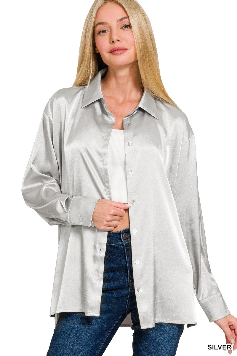 Luxe Satin Button Down Blouse-110 Long Sleeves- Simply Simpson's Boutique is a Women's Online Fashion Boutique Located in Jupiter, Florida