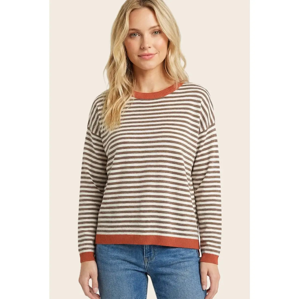 Cinnamon Stripe Sweater-150 Sweaters- Simply Simpson's Boutique is a Women's Online Fashion Boutique Located in Jupiter, Florida