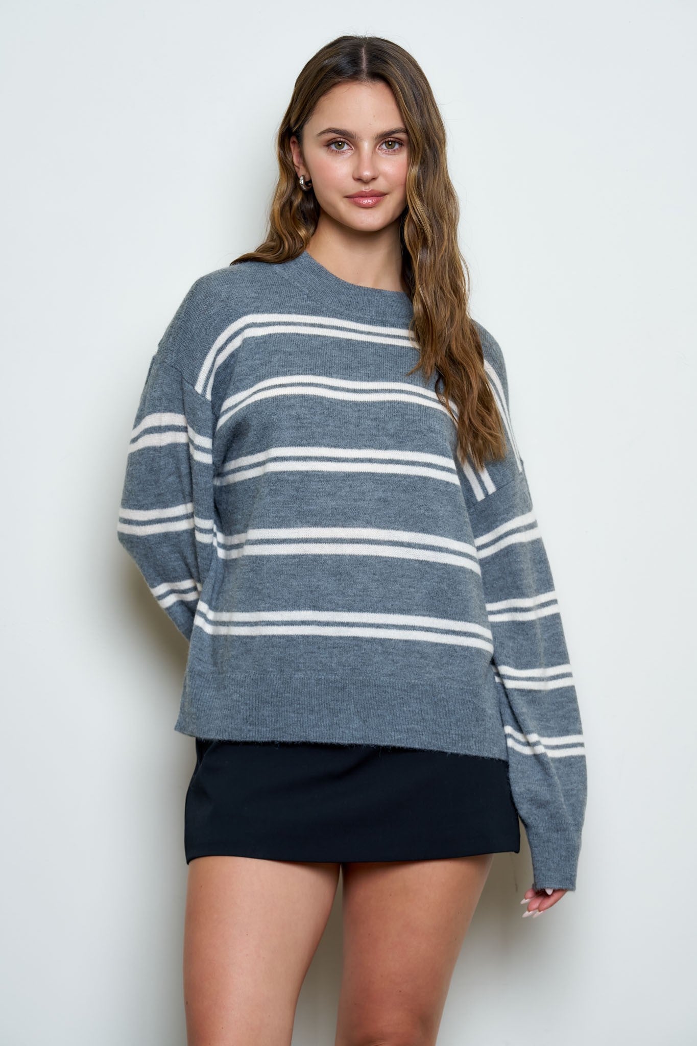 Charcoal Lane Striped Sweater-150 Sweaters- Simply Simpson's Boutique is a Women's Online Fashion Boutique Located in Jupiter, Florida