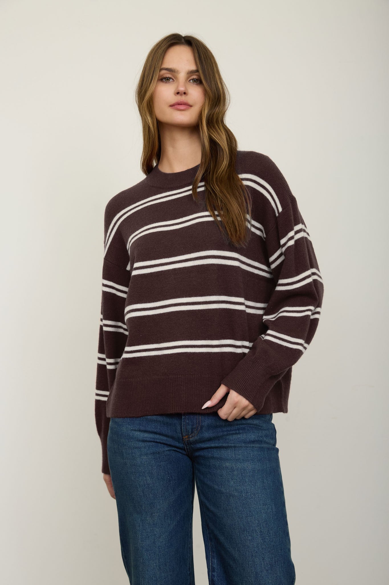 Espresso Lane Striped Sweater-150 Sweaters- Simply Simpson's Boutique is a Women's Online Fashion Boutique Located in Jupiter, Florida