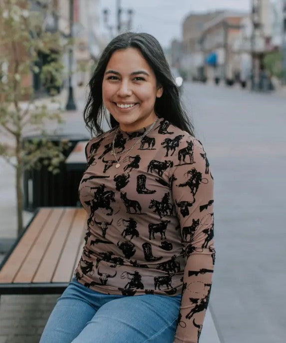 Buffalo Dreams Velvet Mesh Top-110 Long Sleeves- Simply Simpson's Boutique is a Women's Online Fashion Boutique Located in Jupiter, Florida