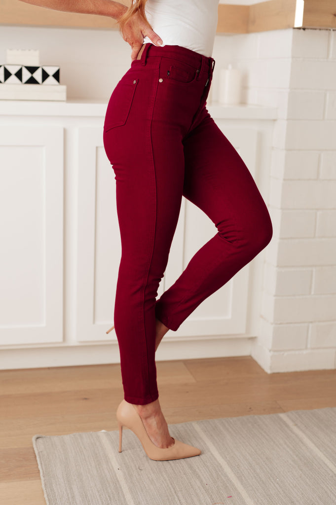 Wanda High Rise Control Top Skinny Jeans Scarlet-Pants- Simply Simpson's Boutique is a Women's Online Fashion Boutique Located in Jupiter, Florida