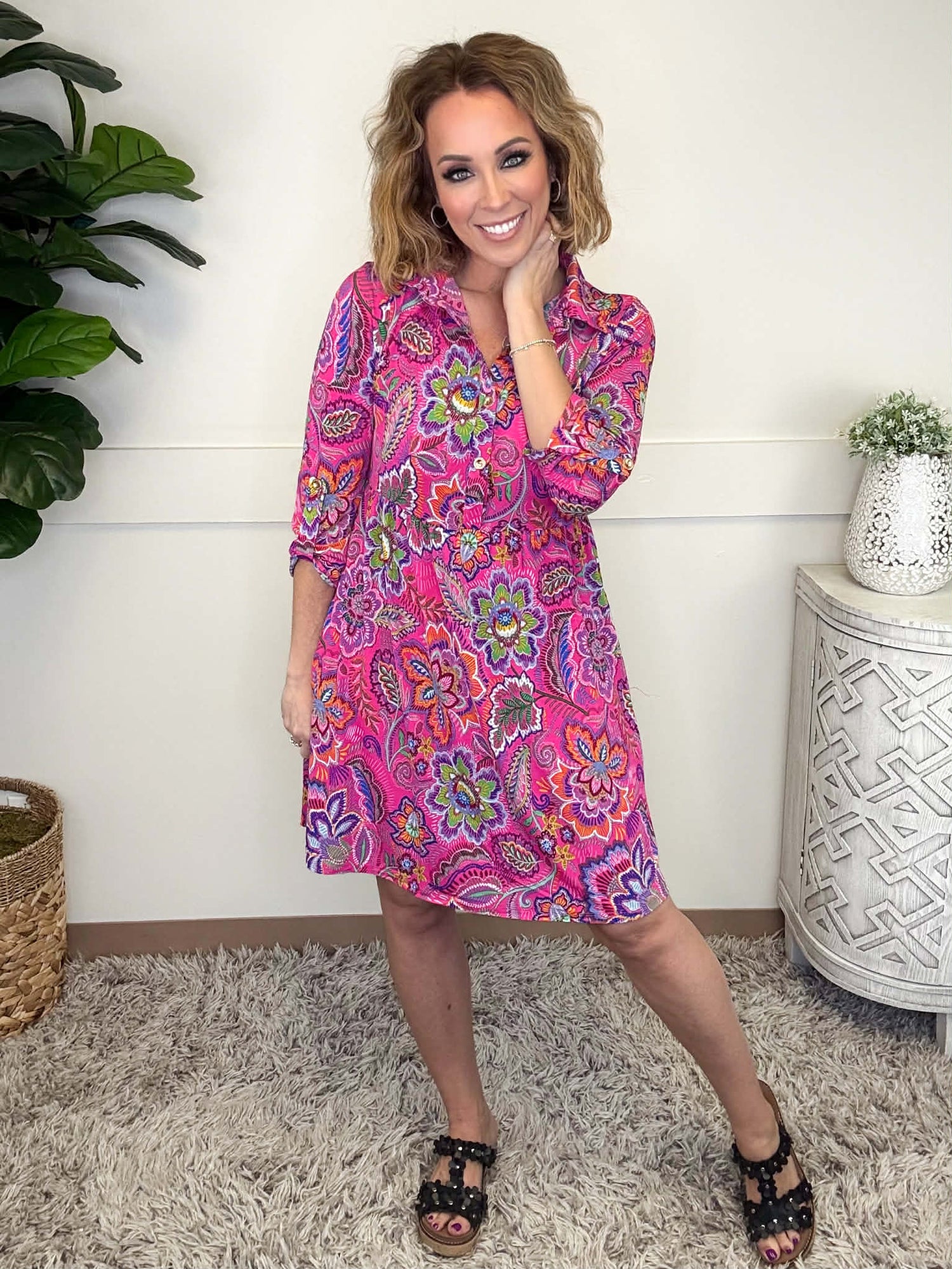 Dear Scarlett Hot Pink Dreams 3/4 Sleeve Dress Simply Simpson Boutique Dear Scarlett Hot Pink Dreams 3/4 Sleeve Dress Simply Simpson Boutique