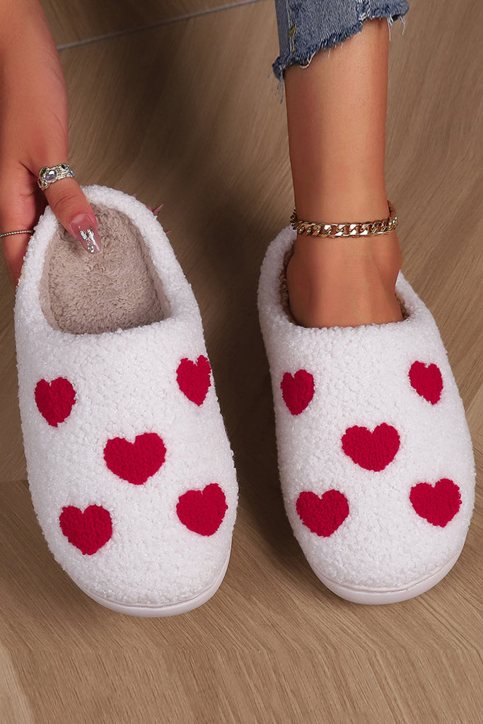 White Heart Plush Slippers-260 Shoes- Simply Simpson's Boutique is a Women's Online Fashion Boutique Located in Jupiter, Florida