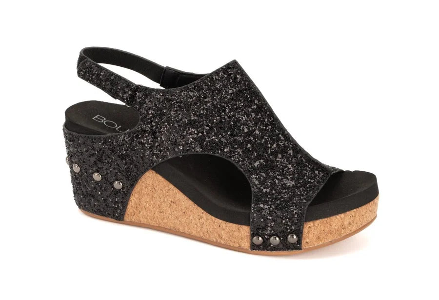 Corky's Black Glitter Carley Wedge-260 Shoes- Simply Simpson's Boutique is a Women's Online Fashion Boutique Located in Jupiter, Florida