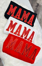 MAMA (RED GLITTER PATCH) WHITE Sweatshirt-Graphic Tee- Simply Simpson's Boutique is a Women's Online Fashion Boutique Located in Jupiter, Florida