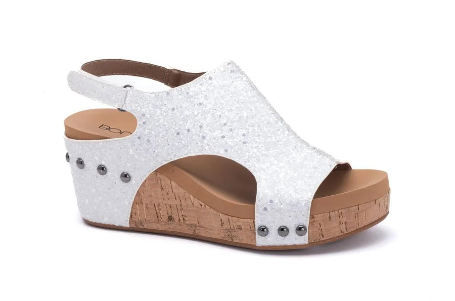 Corky’s White Glitter Carley Wedge-260 Shoes- Simply Simpson's Boutique is a Women's Online Fashion Boutique Located in Jupiter, Florida