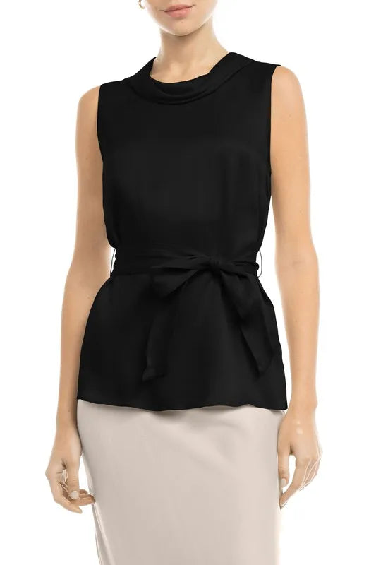 Victoria Black Sleeveless Top With Belted Waist- Simply Simpson's Boutique is a Women's Online Fashion Boutique Located in Jupiter, Florida