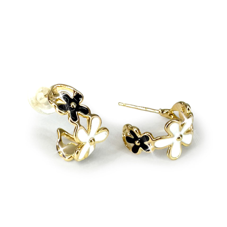 EARRING DAISY HOOP BLACK WHITE-EARRINGS- Simply Simpson's Boutique is a Women's Online Fashion Boutique Located in Jupiter, Florida