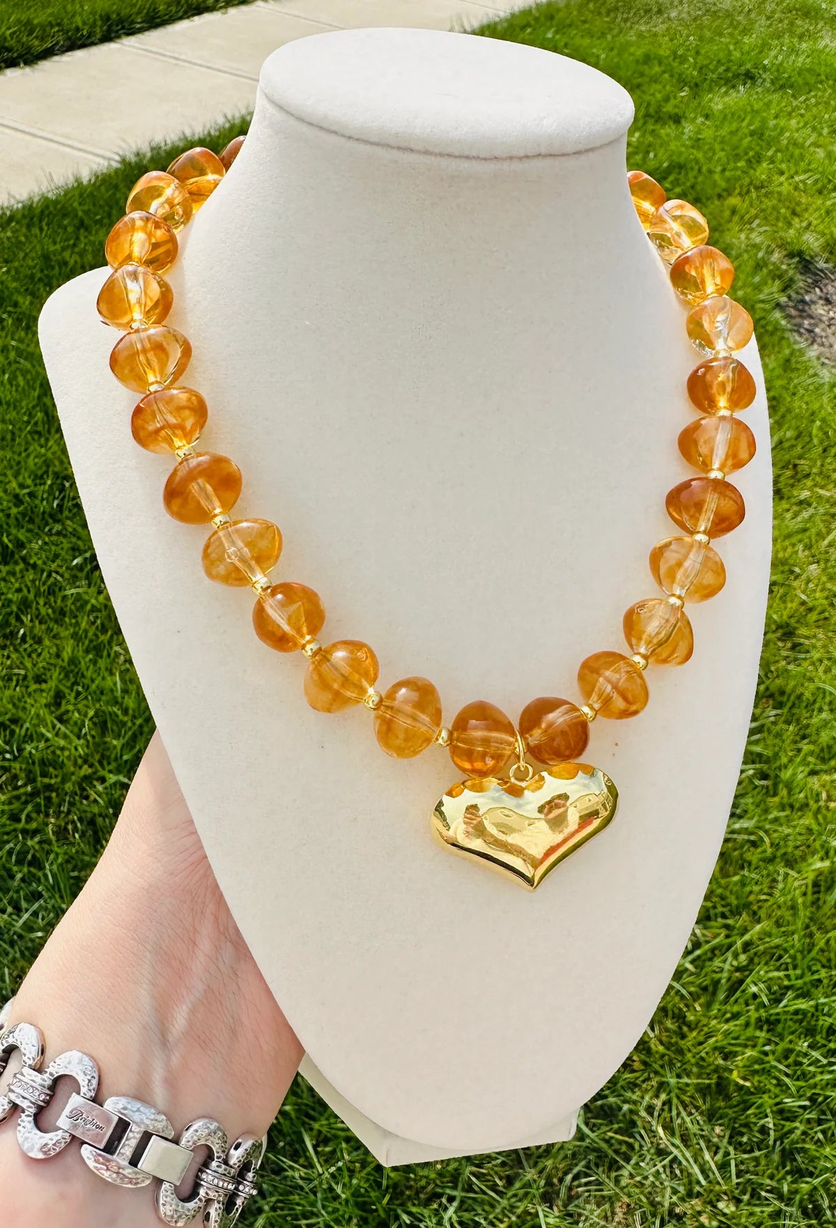 Honeyed Heart Beaded Necklace