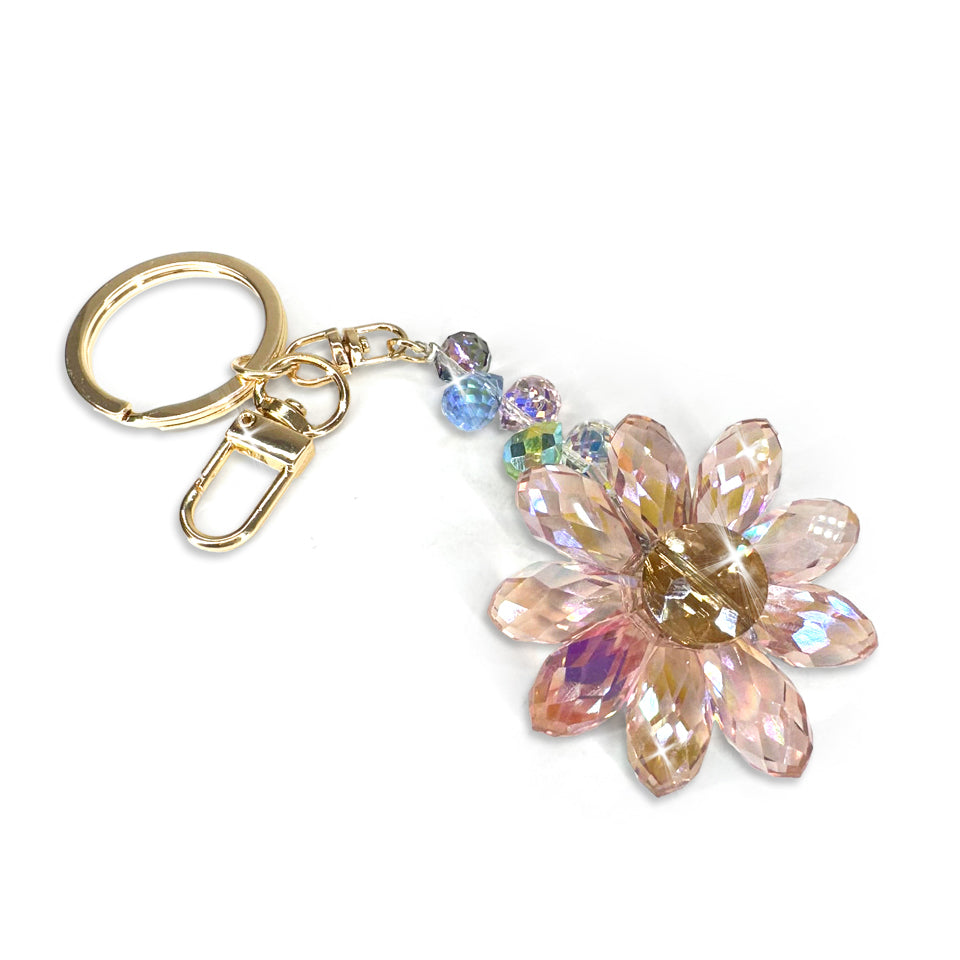 CRYSTAL DAISY KEYCHAIN PINK-KEYCHAINS & PURSE CHARMS- Simply Simpson's Boutique is a Women's Online Fashion Boutique Located in Jupiter, Florida