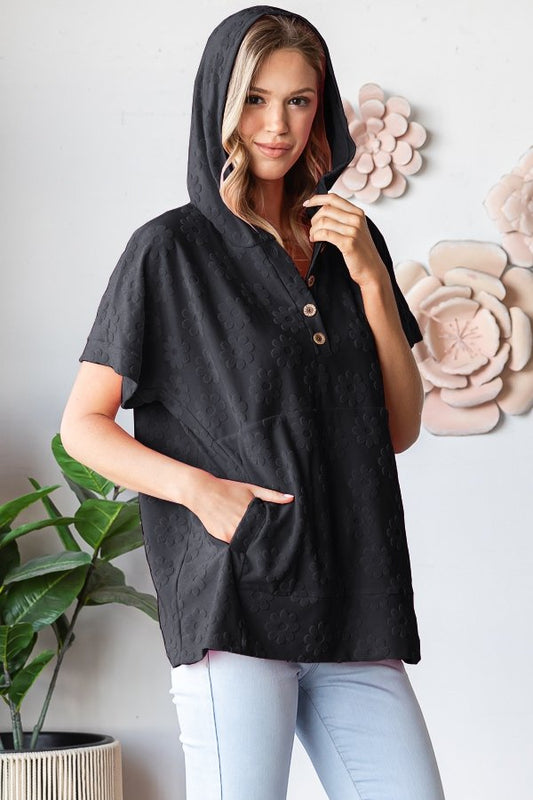 Black Petal Pop Hoodie-100 Short Sleeves- Simply Simpson's Boutique is a Women's Online Fashion Boutique Located in Jupiter, Florida