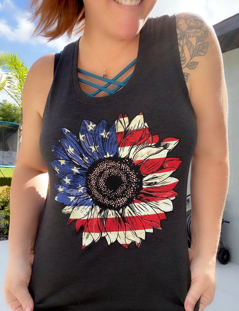 Patriotic SunFlower 🇺🇸 tank-Graphic Tee- Simply Simpson's Boutique is a Women's Online Fashion Boutique Located in Jupiter, Florida