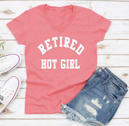 Retired Hot Girl Vneck-Graphic Tee- Simply Simpson's Boutique is a Women's Online Fashion Boutique Located in Jupiter, Florida