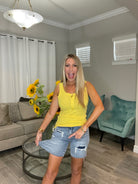 Judy Blue Mid Length Denim Patch Shorts-190 Skirts/Shorts- Simply Simpson's Boutique is a Women's Online Fashion Boutique Located in Jupiter, Florida