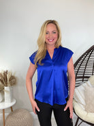 Isn't it Ironic Shirt in Blue-Short Sleeves- Simply Simpson's Boutique is a Women's Online Fashion Boutique Located in Jupiter, Florida