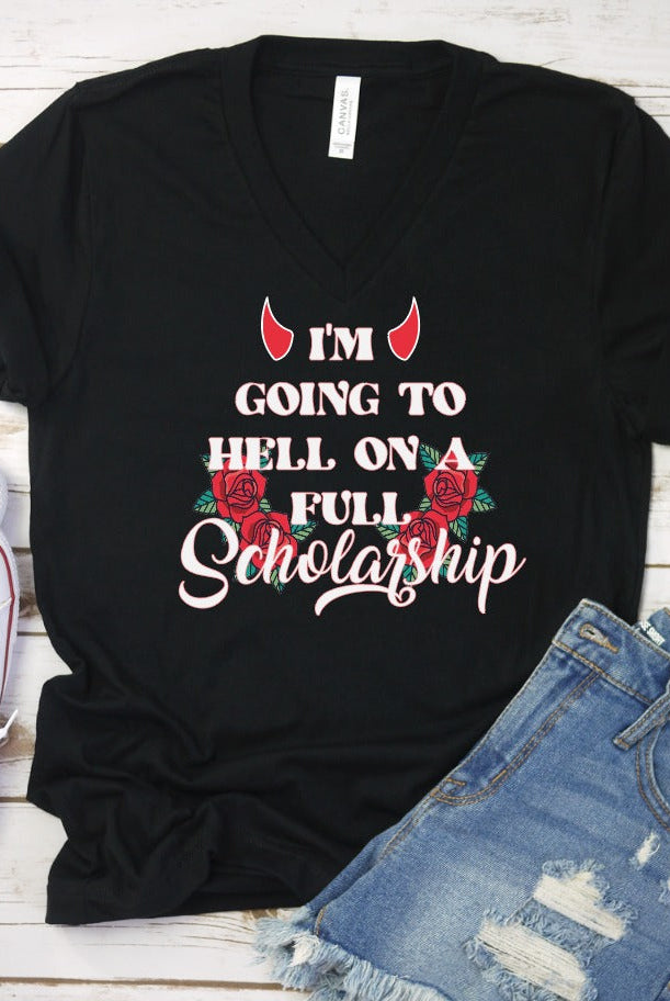 GOING TO HELL ON A FULL SCHOLARSHIP-Graphic Tee- Simply Simpson's Boutique is a Women's Online Fashion Boutique Located in Jupiter, Florida