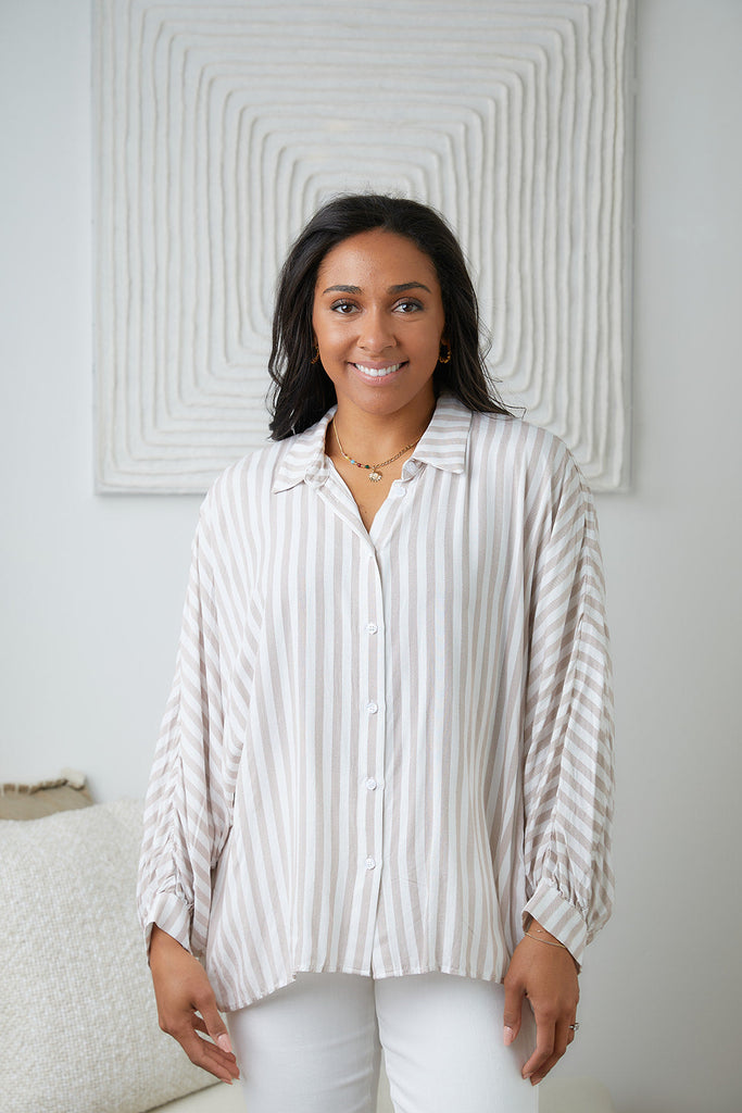 High Standards Striped Button Down-Long Sleeves- Simply Simpson's Boutique is a Women's Online Fashion Boutique Located in Jupiter, Florida