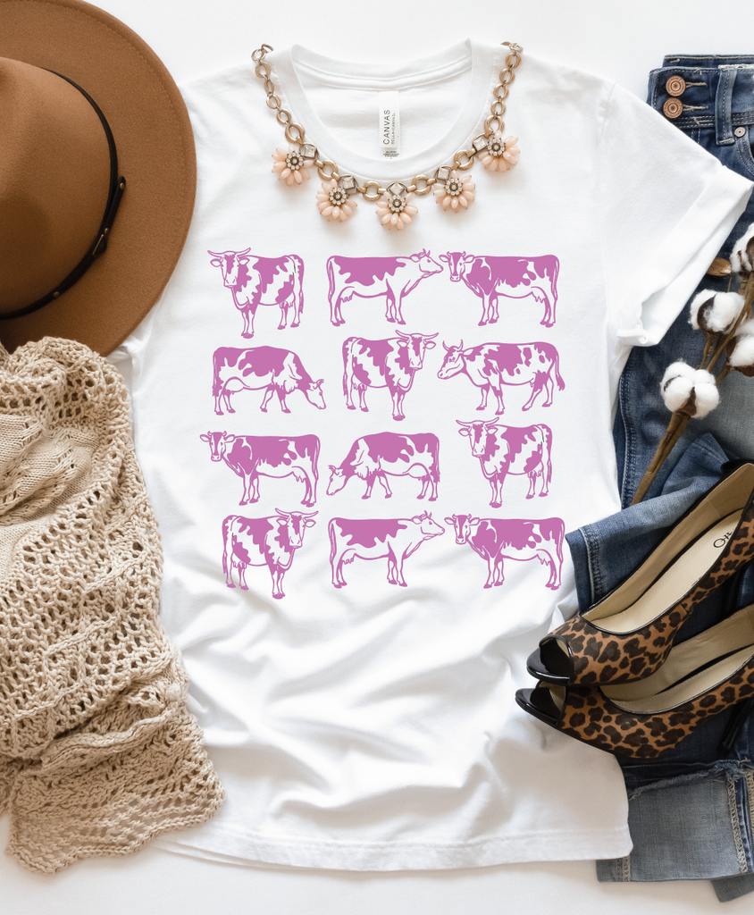 Pink Farm Cows Graphic Tee-Graphic Tee- Simply Simpson's Boutique is a Women's Online Fashion Boutique Located in Jupiter, Florida