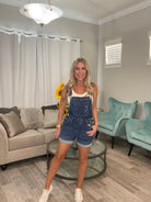 Judy Blue Dark Wash Overall Shorts-Overalls- Simply Simpson's Boutique is a Women's Online Fashion Boutique Located in Jupiter, Florida